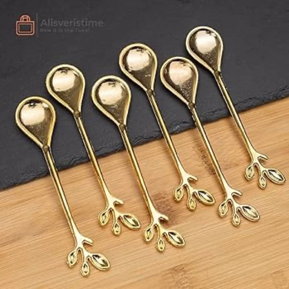 Alisveristime Traditional Ottoman Motif Tea Spoons Set of 6 Branch-Gold Turkish